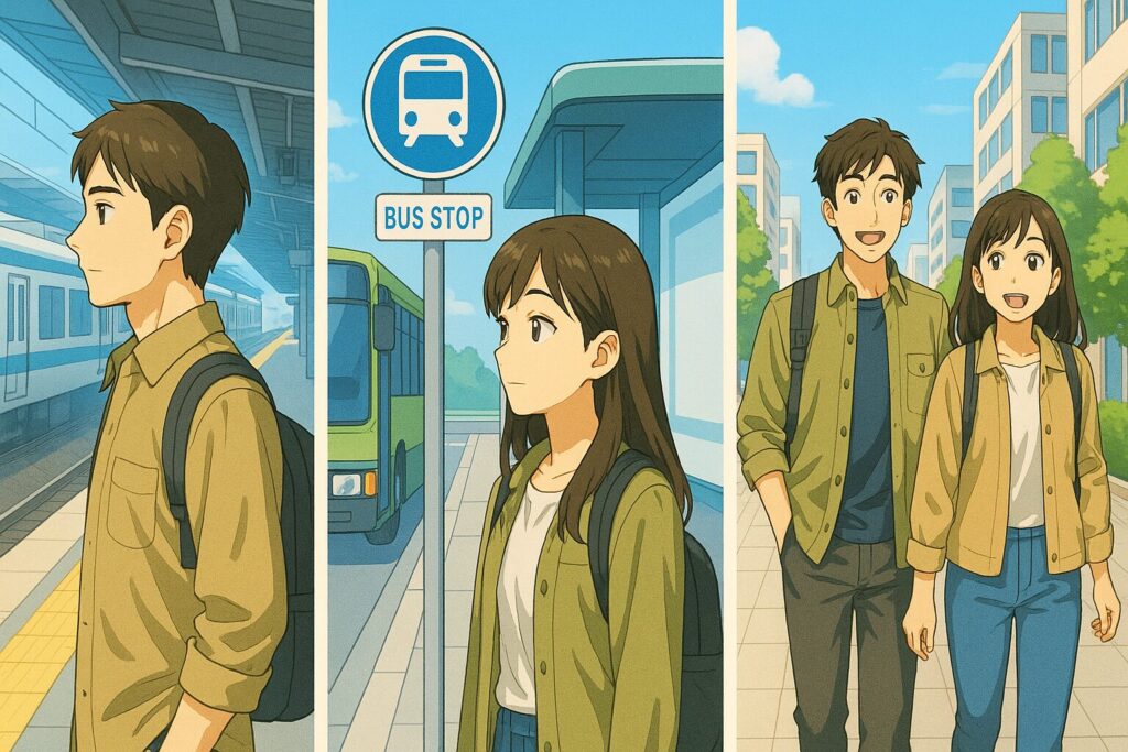 名古屋駅からカラフルロックまでのアクセス方法（電車・バス・徒歩）を示したイラスト